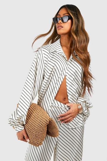 Ecru White Striped Print Relaxed Fit Shirt