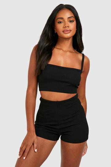 Black Ribbed Square Neck Bralette & Shorts