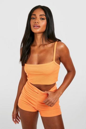 Ribbed Square Neck Bralette & Shorts papaya