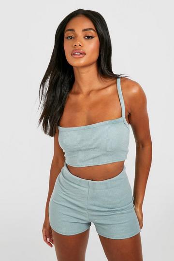 Ribbed Square Neck Bralette & Shorts sage