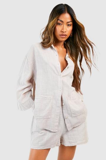 Textured Lightweight Cotton Oversized Shirt natural