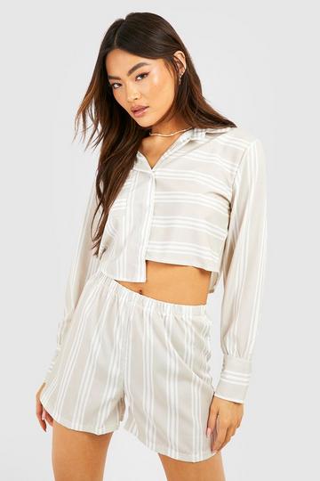 Cropped Contrast Stripe Relaxed Fit Shirt & Shorts stone