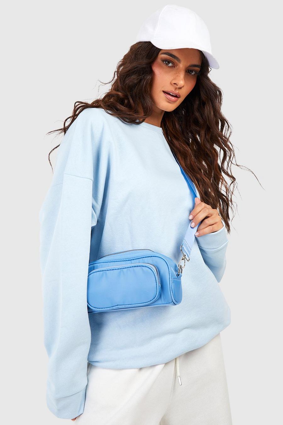 Baby blue Nylon Double Pouch Cross Body Bag