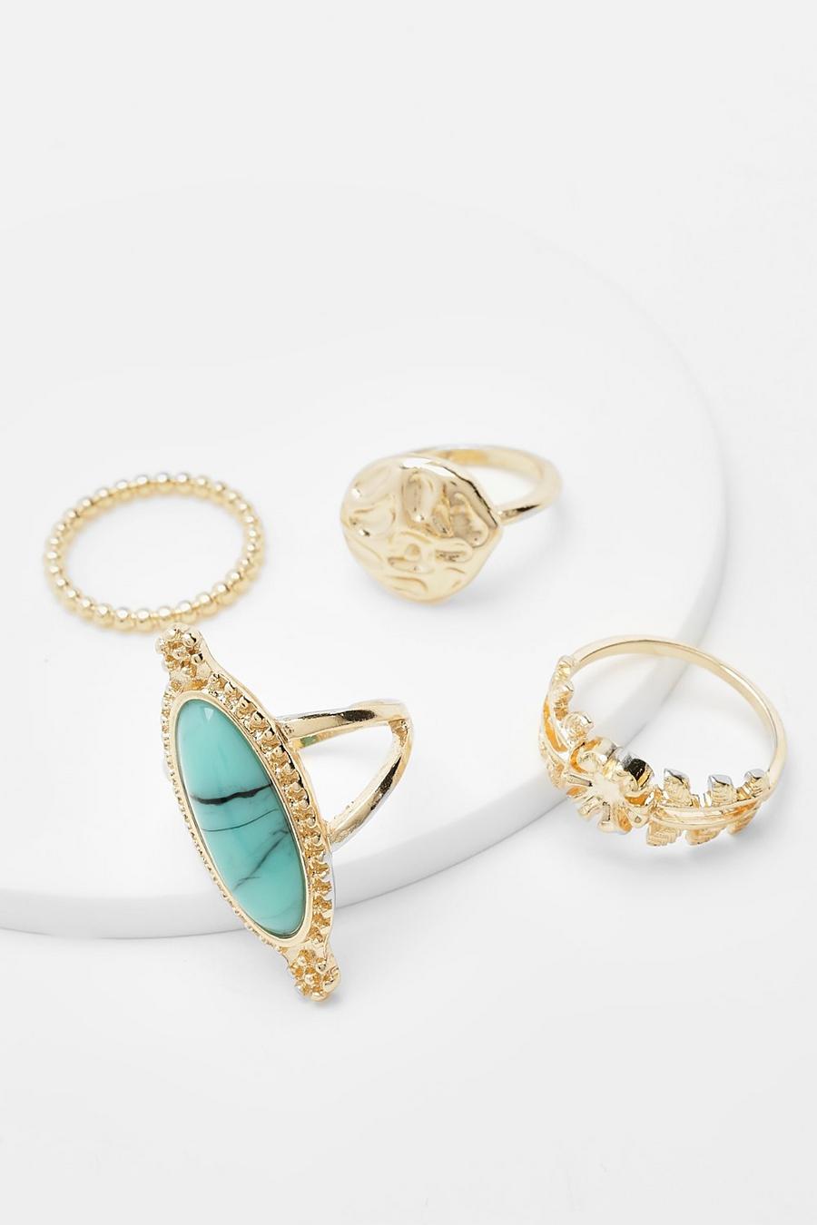 Gold metallic Turquoise Detail Ring Pack 