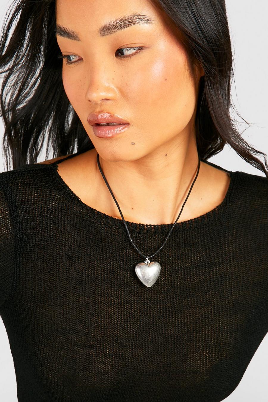 Silver Large Statement Heart Necklace image number 1