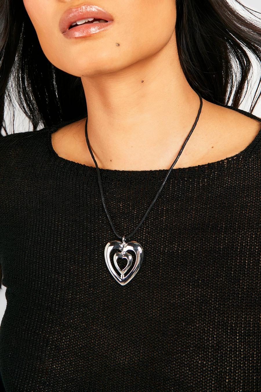 Silver Double Heart Necklace image number 1