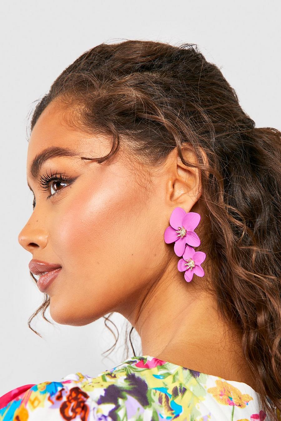 Floral Drop Purple Earrings