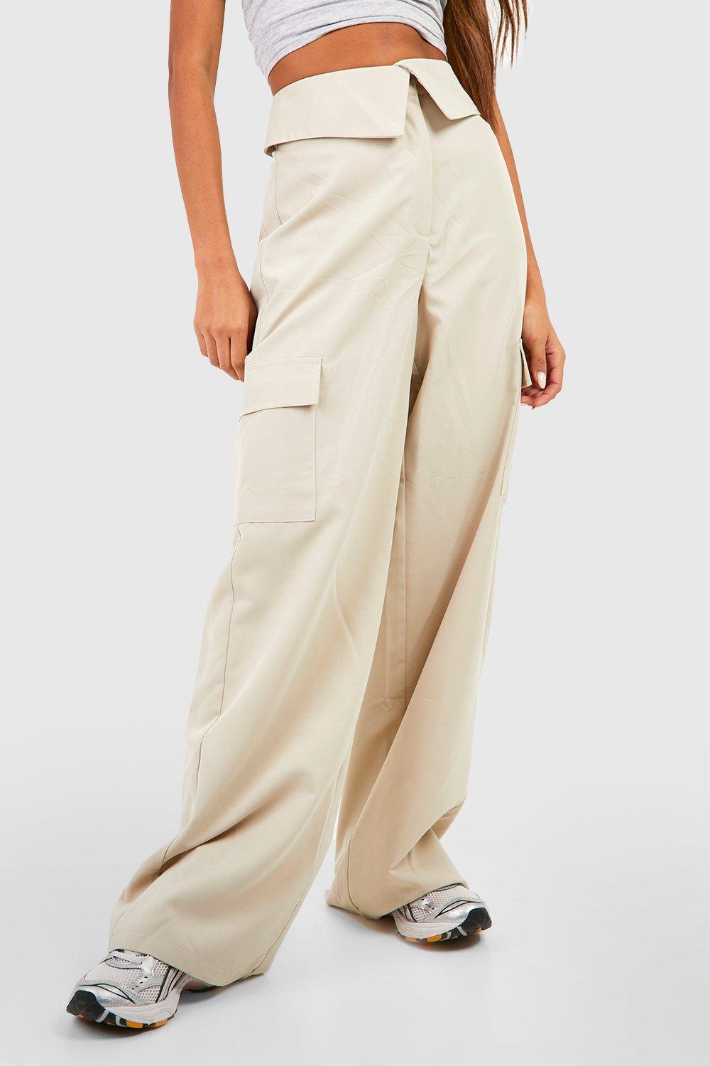 Fold Over Waist Straight Leg Cargo Pants | boohoo