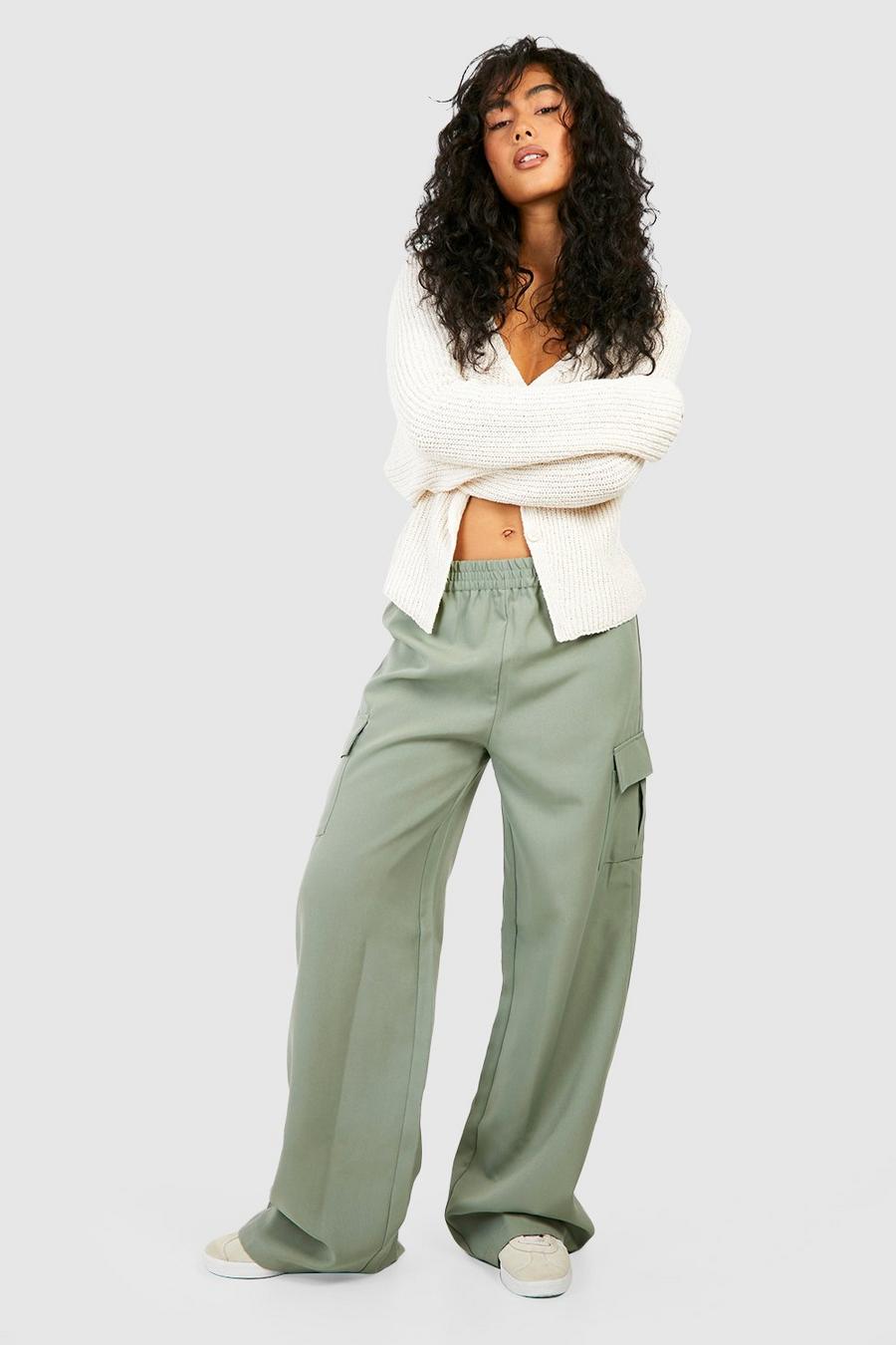 Sage green High Waisted Straight Fit Cargo Pants