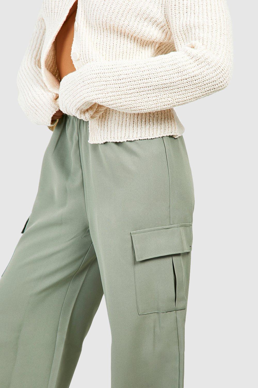 cargo pants with high waist, Medium Green