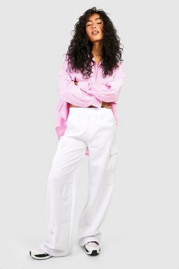 High Waisted Straight Fit Cargo Pants white