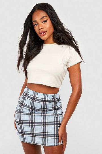 Check Crepe Mini Skirt sky