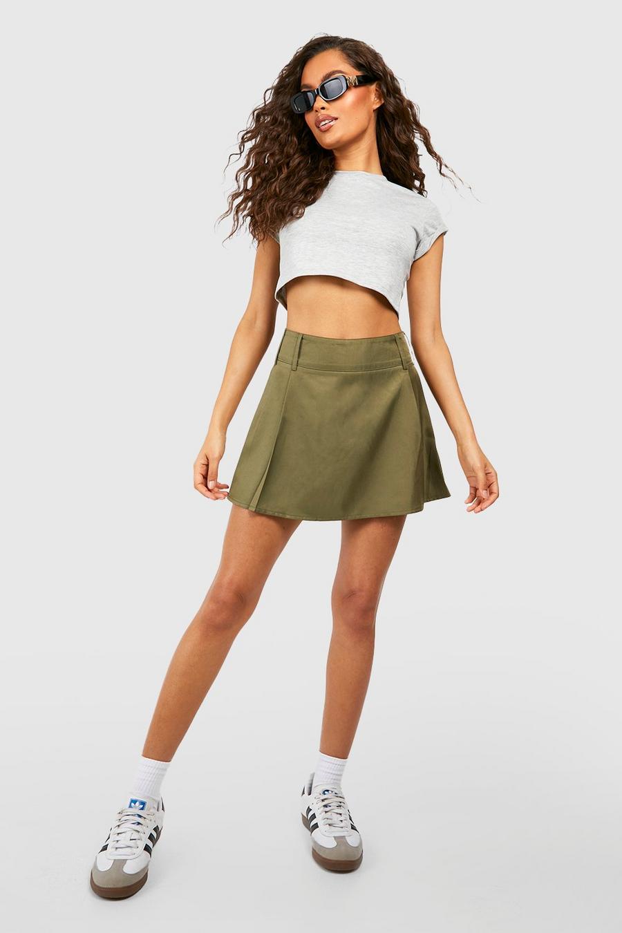Khaki Box Pleated Micro Mini Skirt image number 1