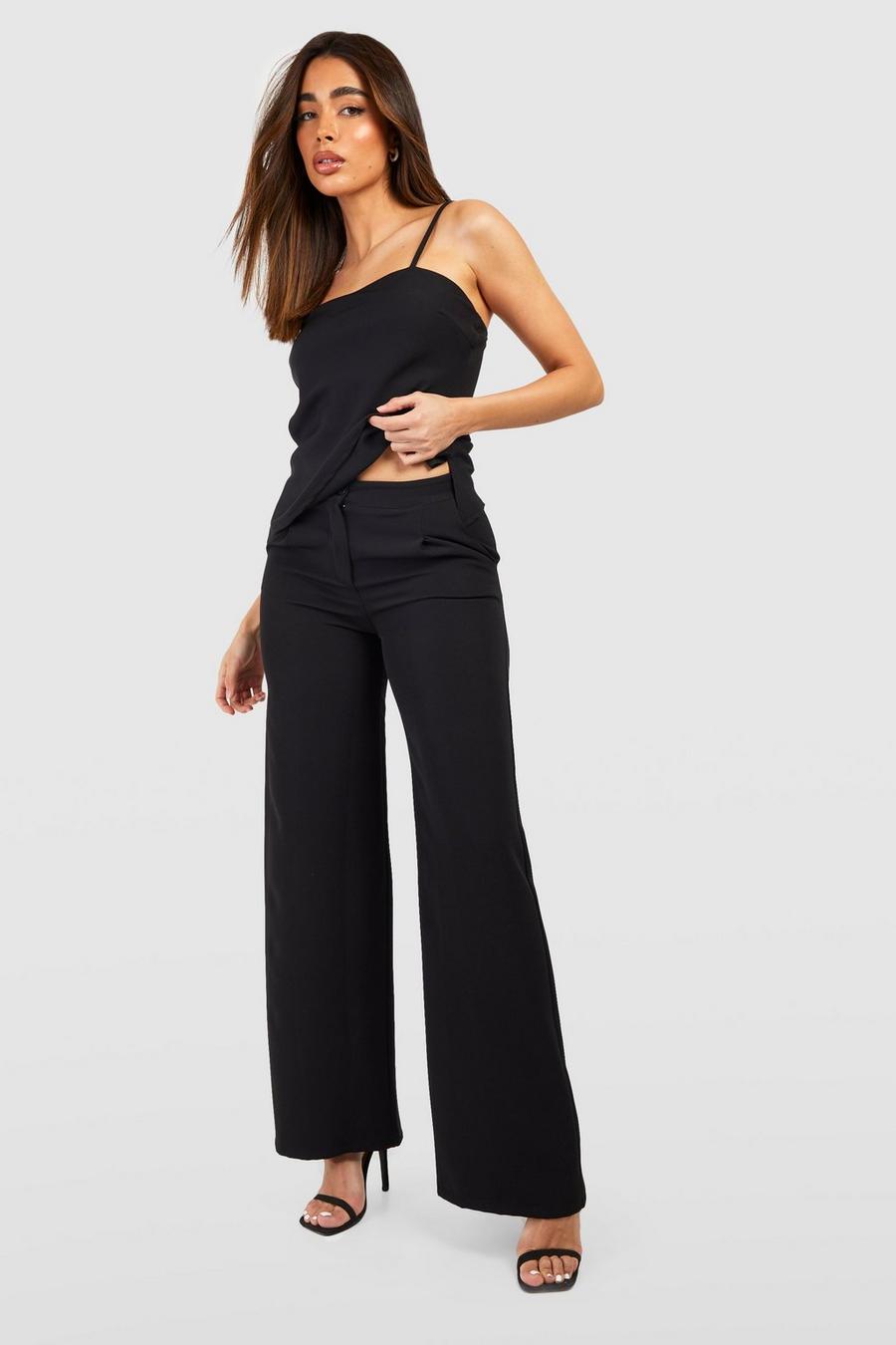Black Pleat Front Wide Leg Tailored Trousers  image number 1