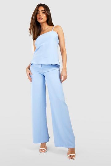Pleat Front Wide Leg Tailored Trousers powder blue