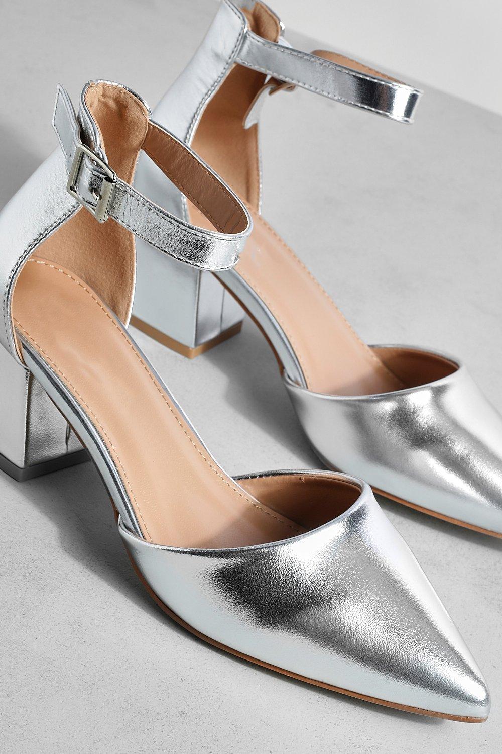 Silver pointed sale block heels