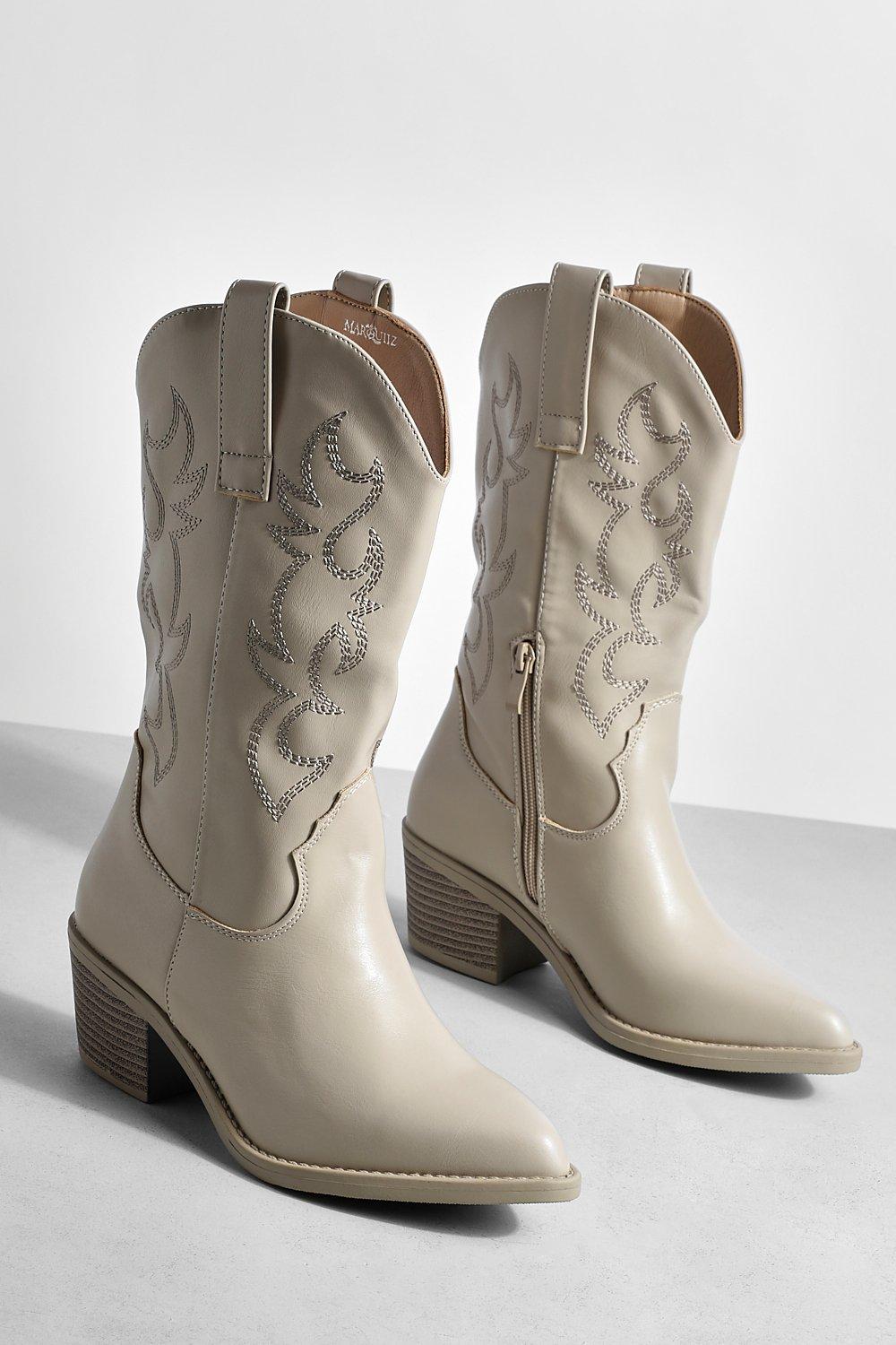Contrast Stitch Cowboy Western Boots | boohoo Contrast Stitch Cowboy Western Boots | boohoo