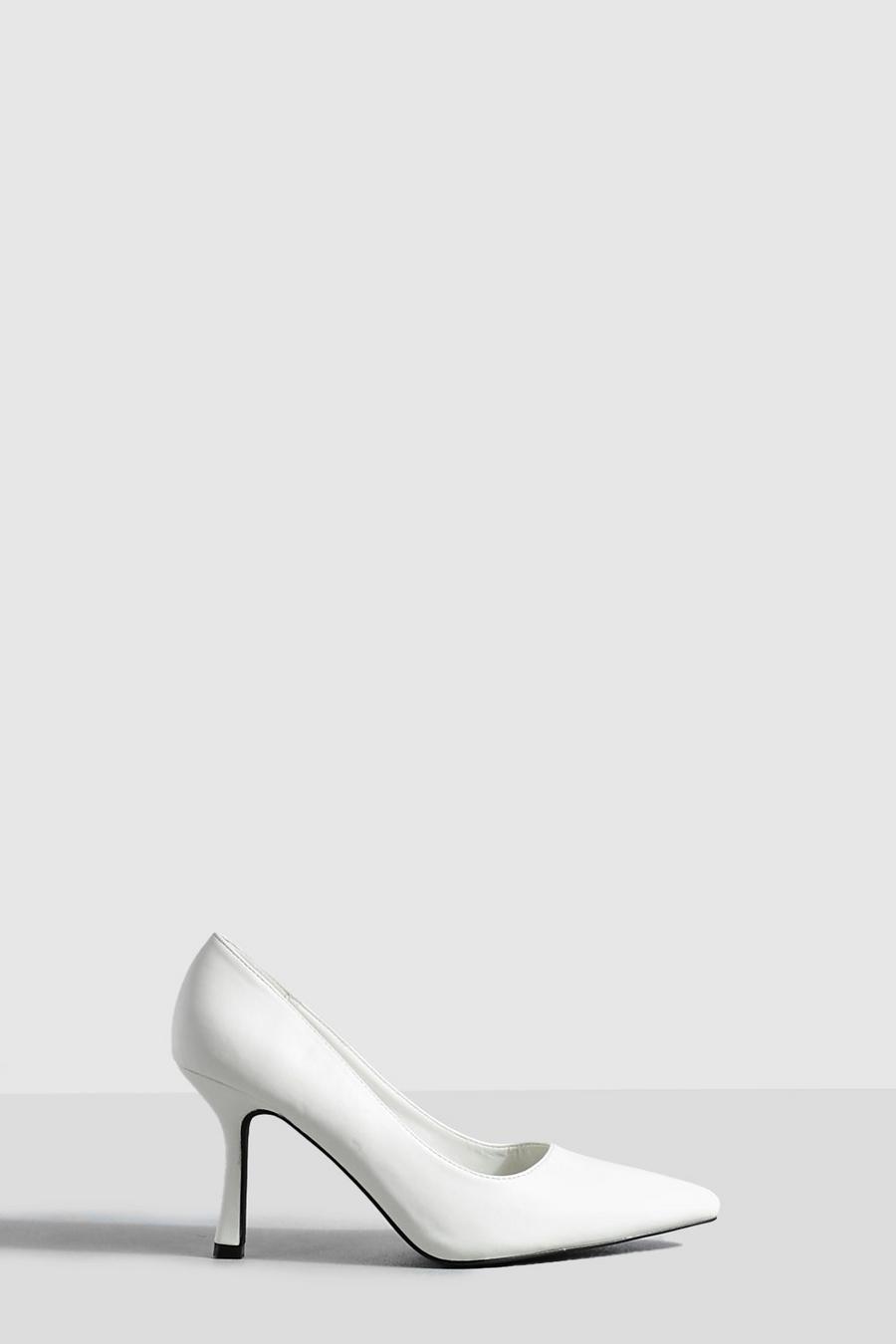 White Wide Fit Low Stiletto Court Shoe  