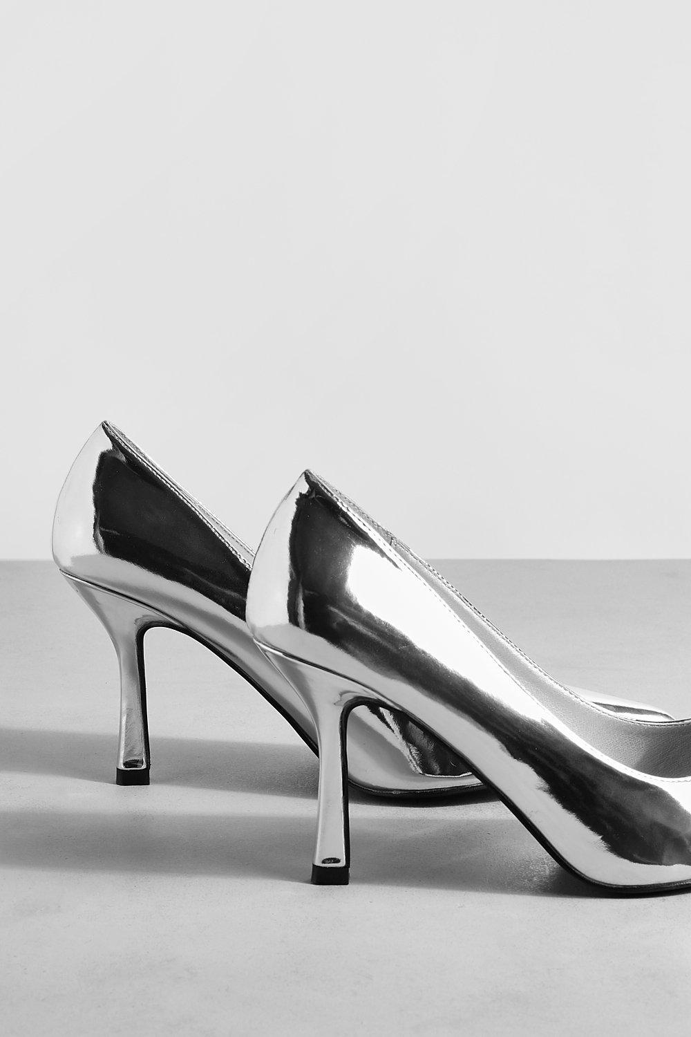 Silver stiletto court hot sale shoes