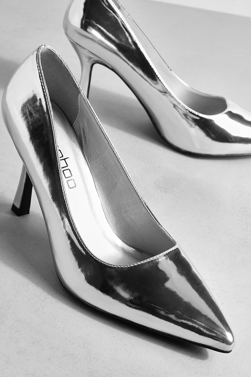 Wide fit silver court hot sale shoes