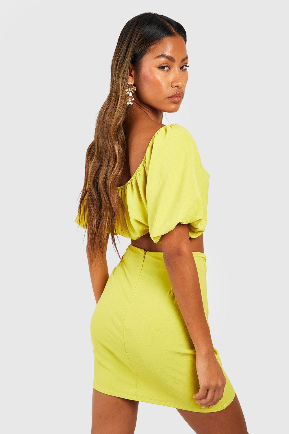 Ruched neon cheap skirt