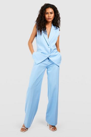Blue Wide Leg Tailored Trousers