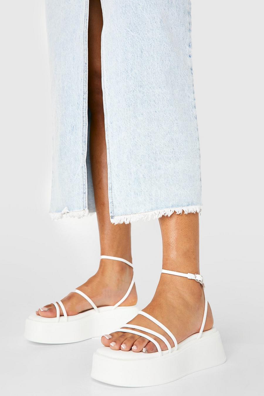 White Chunky Platform Strappy Sandals image number 1