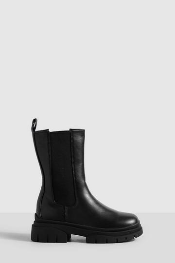 Wide Width Wave Sole Calf Detail Chelsea Boots