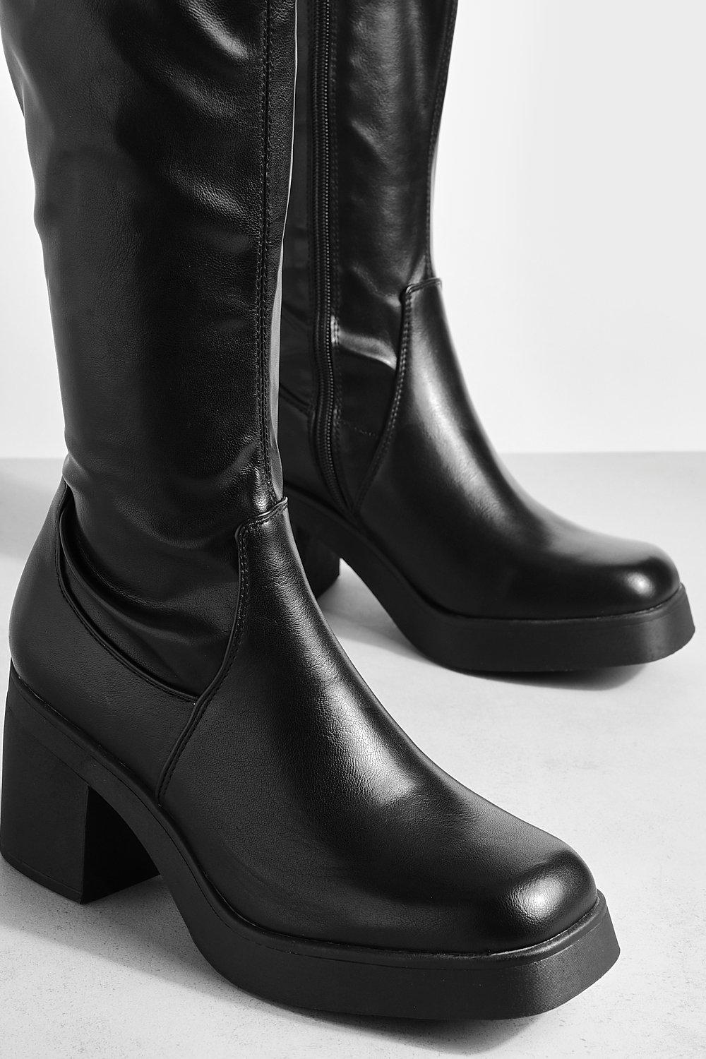 Wide Fit Stretch Platform Knee High Boots boohoo UK