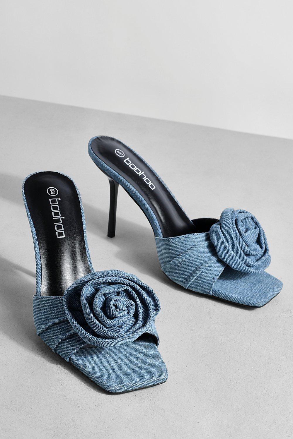 Denim Heel Mule Sandals