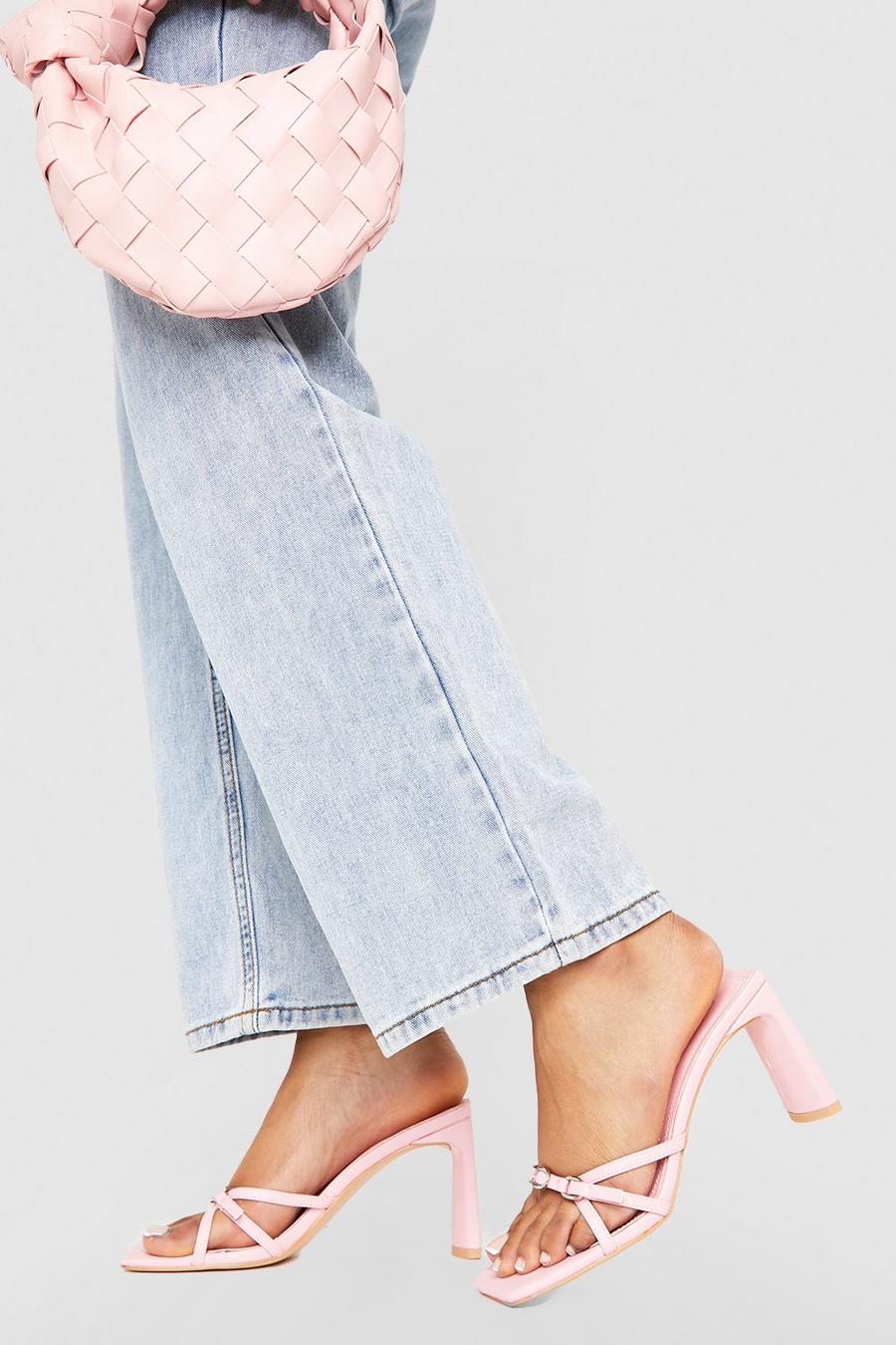 Baby pink Wide Fit Buckle Detail Heeled Mules  image number 1