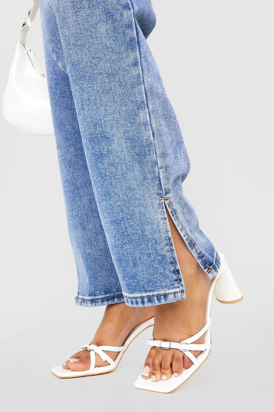 White Wide Fit Buckle Detail Heeled Mules  image number 1