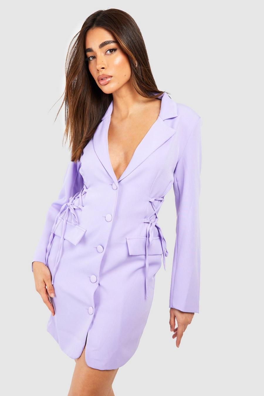 Lilac Lace Up Side Tailored Blazer Dress image number 1
