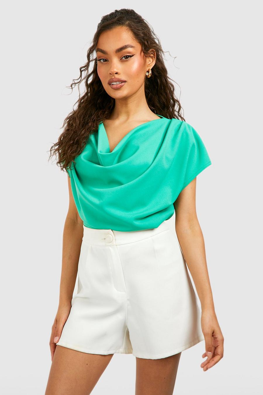 Bright green Crepe Cowl Neck Blouse