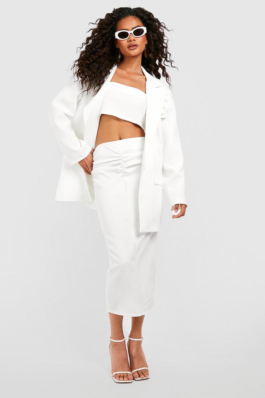 Ivory Ruched Front Tailored Midaxi Skirt