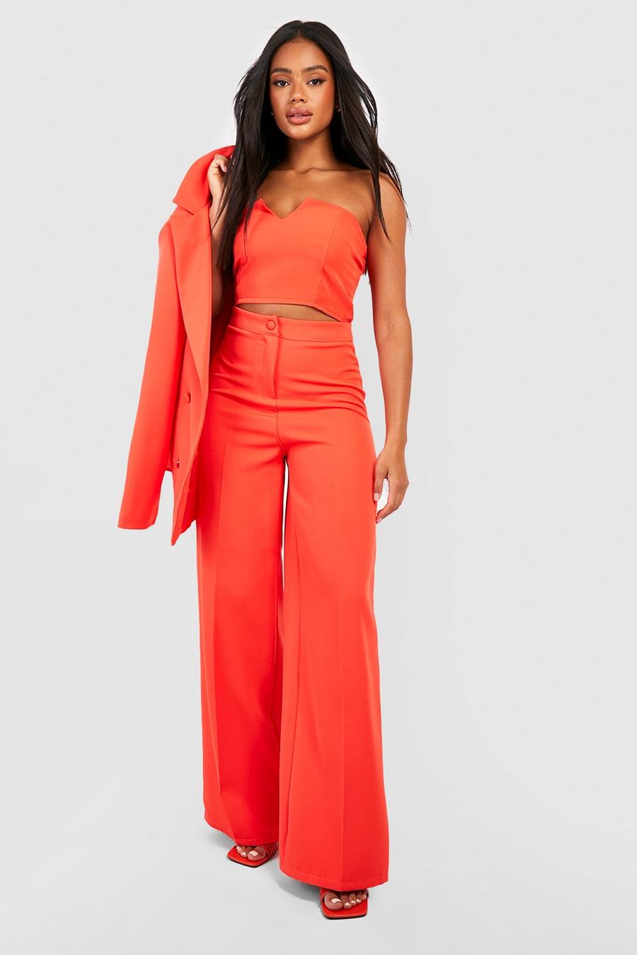 Red orange Seam Front Straight Leg Tailored Trousers