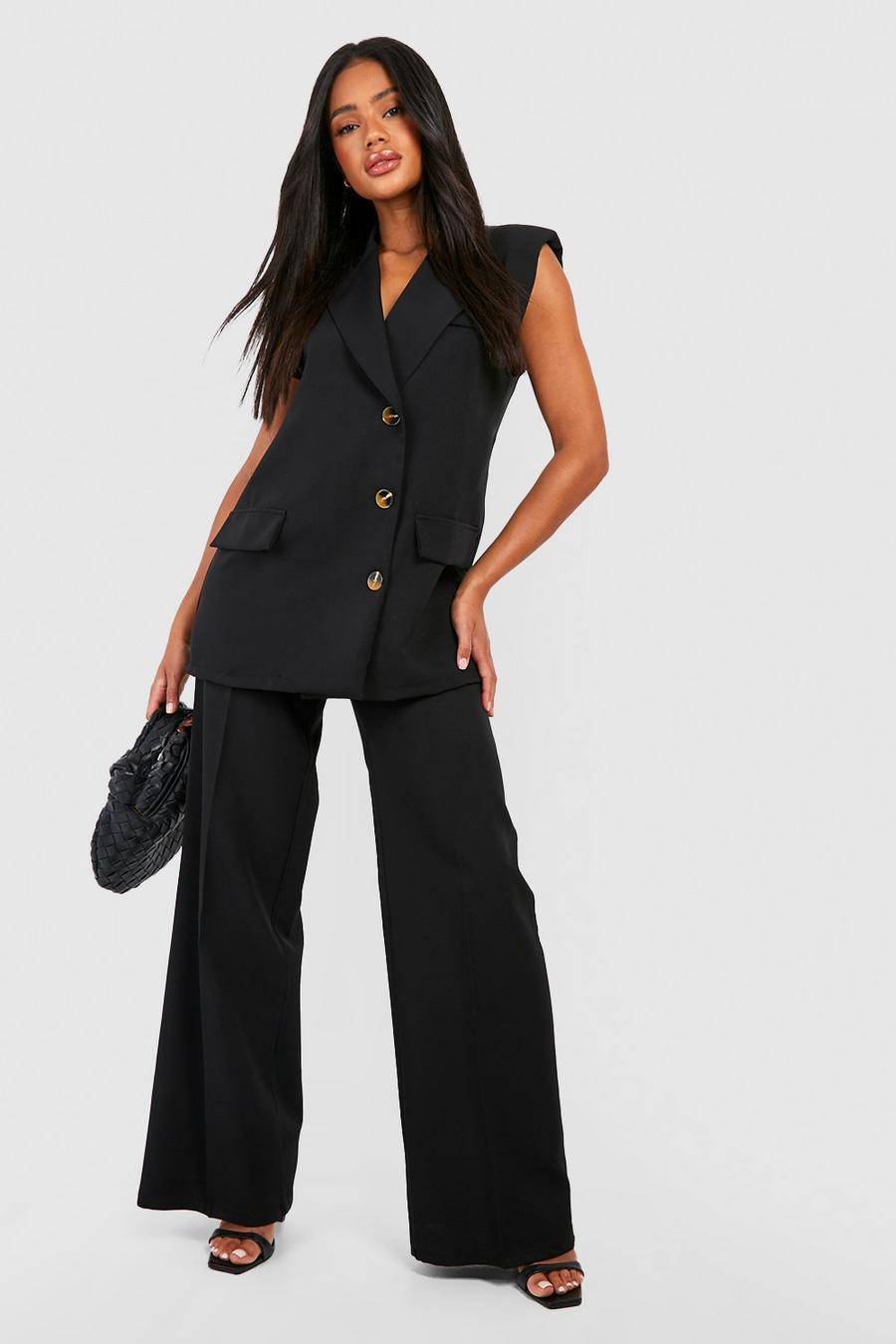 Black Relaxed Fit Wide Leg Tailored Trousers image number 1