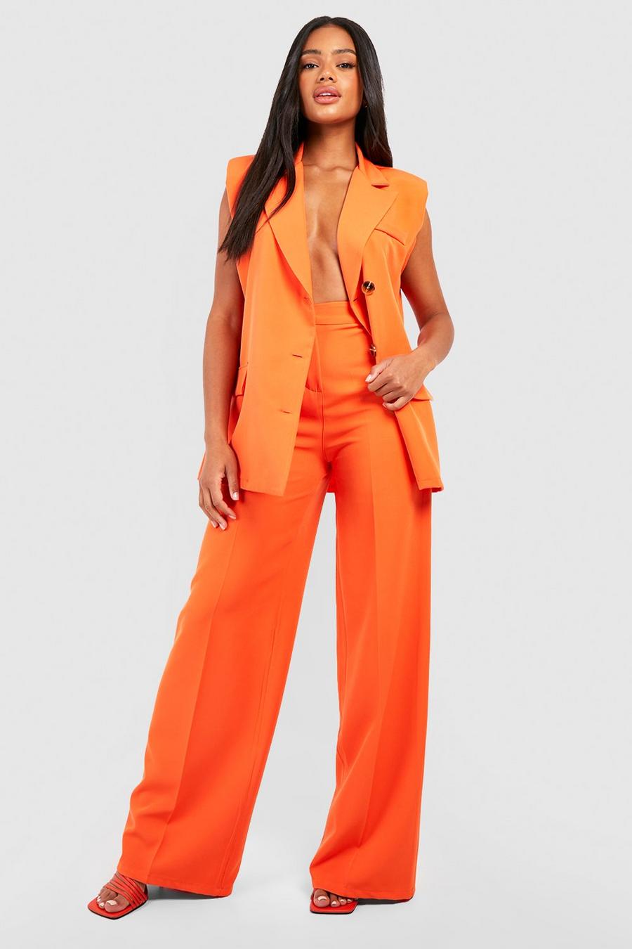 Orange Kostymbyxor med vida ben och ledig passform image number 1