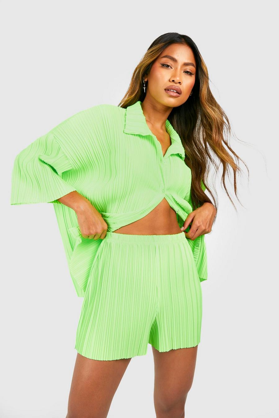 Neon-lime Neon Plisse Relaxed Fit Shorts image number 1