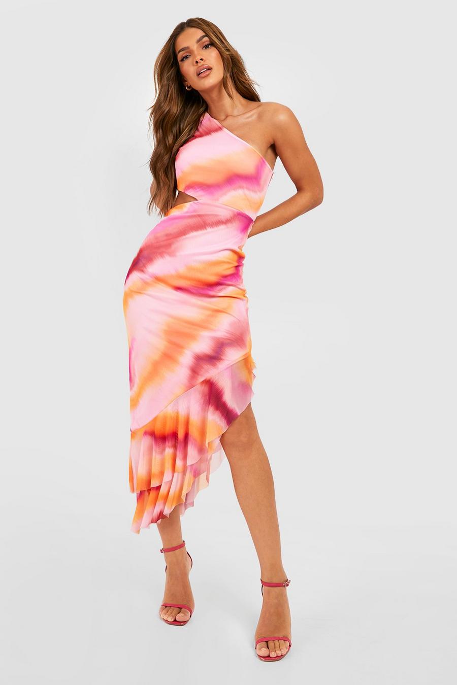Pink Ombre Mesh Maxi Jurk Met Ruches image number 1