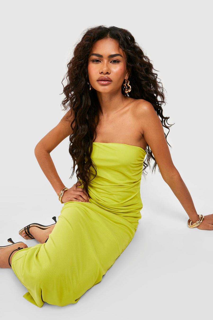Lime Geplooide Mesh Strapless Maxi Jurk image number 1