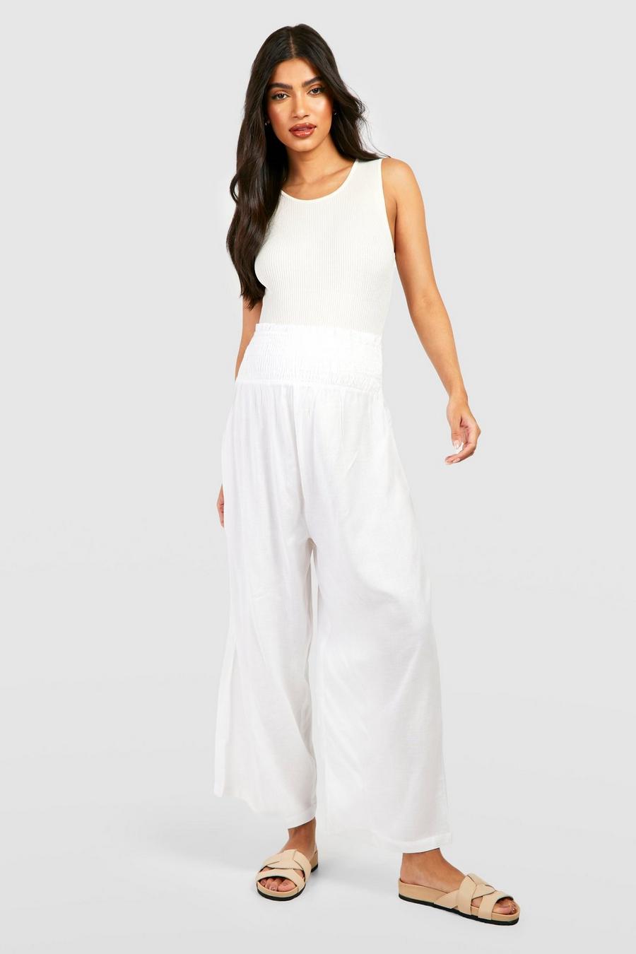 White Maternity Shirred Waist Linen Culottes image number 1