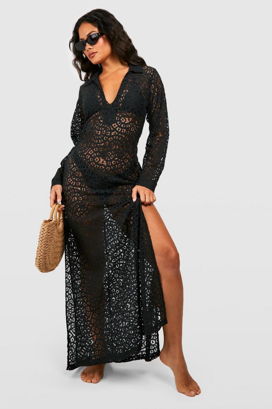 Black Lace Cover-up Beach Maxi Kaftan 