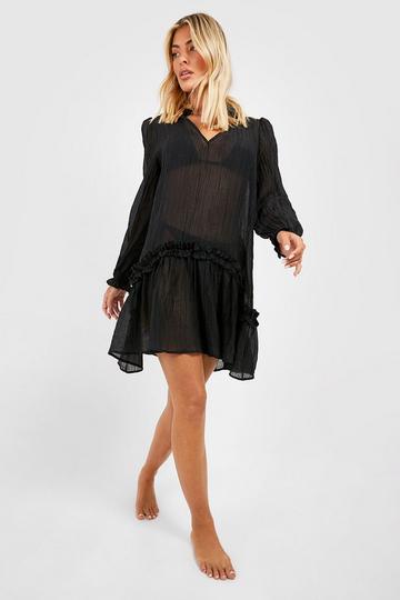 Doorschijnende Cover-Up Strand Jurk Met Textuur En Ruches black