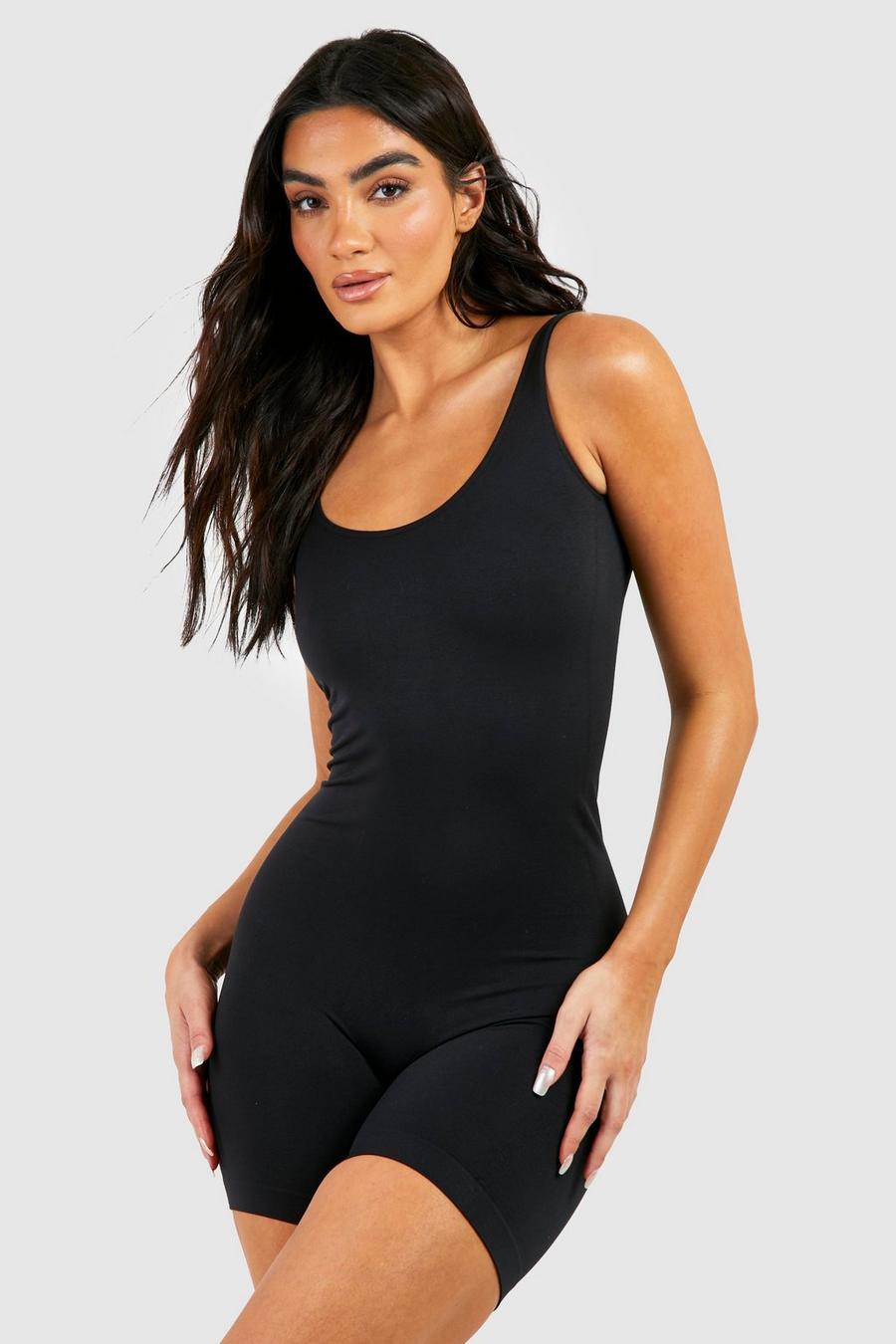 Black Seamless Control Shaping Low Back Leotard image number 1