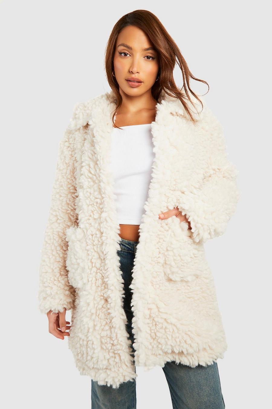 Women's Tall Textured Collared Faux Fur Coat | Boohoo UK