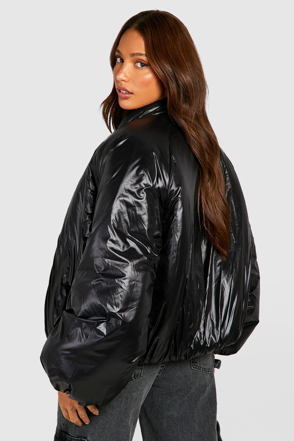 Black shiny puffer jacket boohoo online