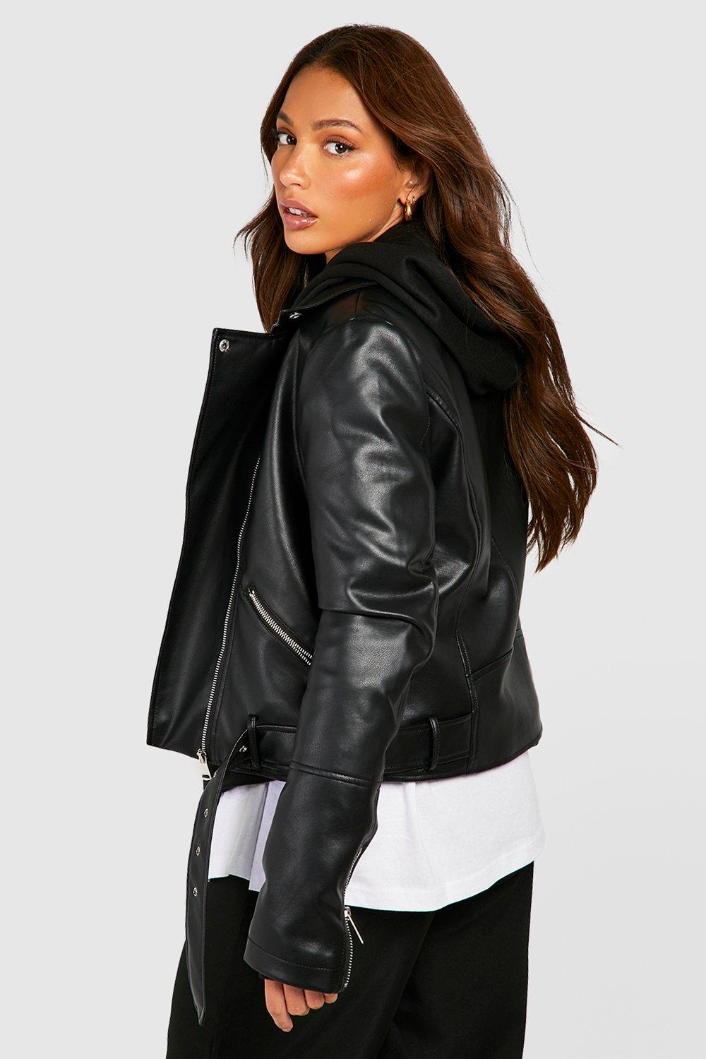 Belted leather online jacket