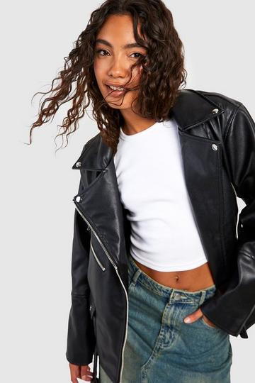 Tall Oversized Belted Biker Jacket black