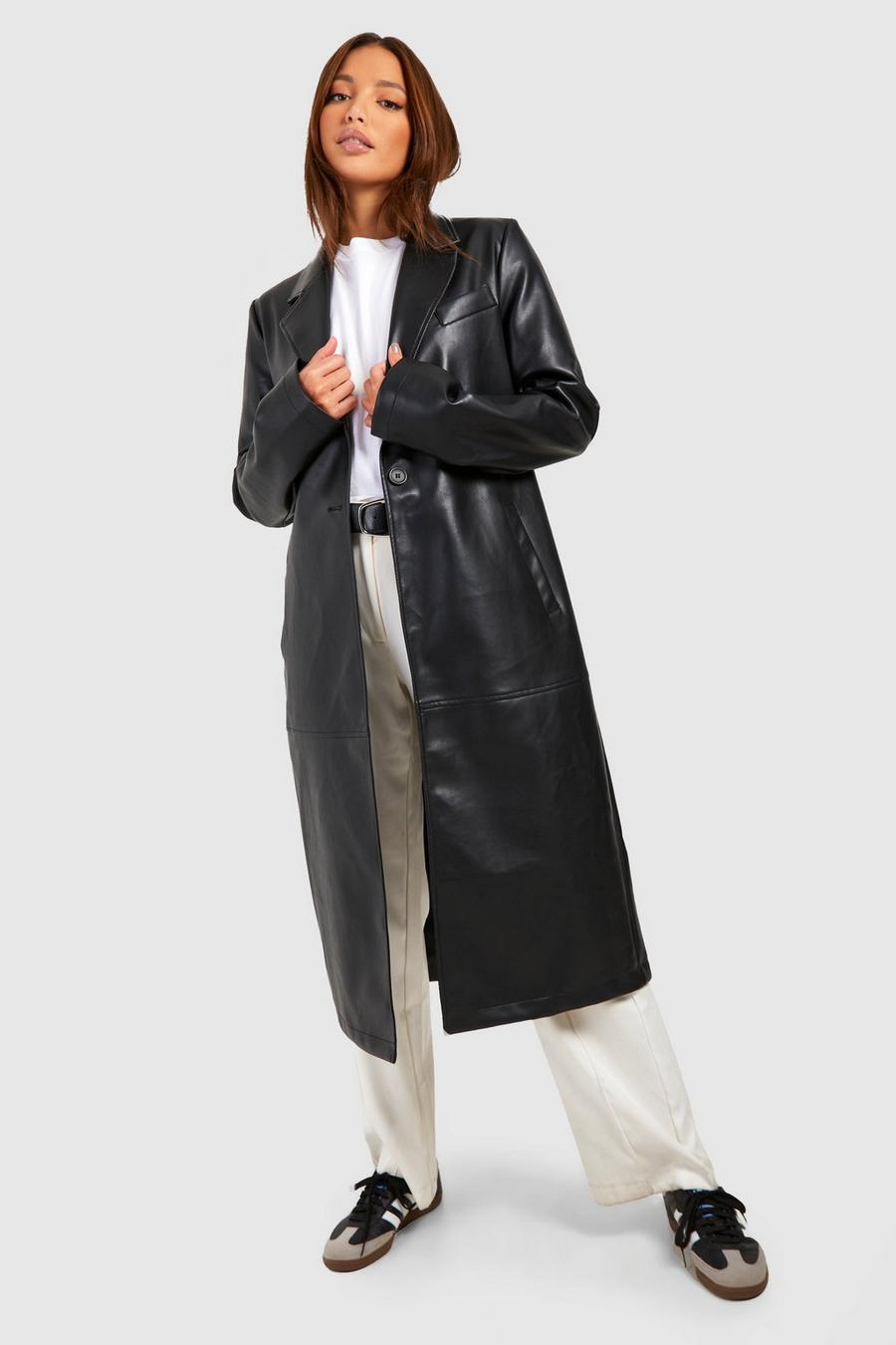 Black Tall Faux Leather Longline Jacket